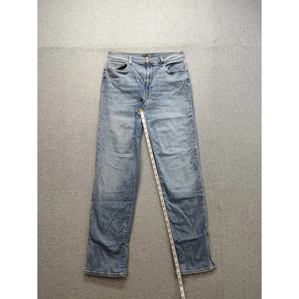 Fashion Nova Women Jeans 13 Blue 5 Pocket Side Slit High Rise Straight Leg Denim
